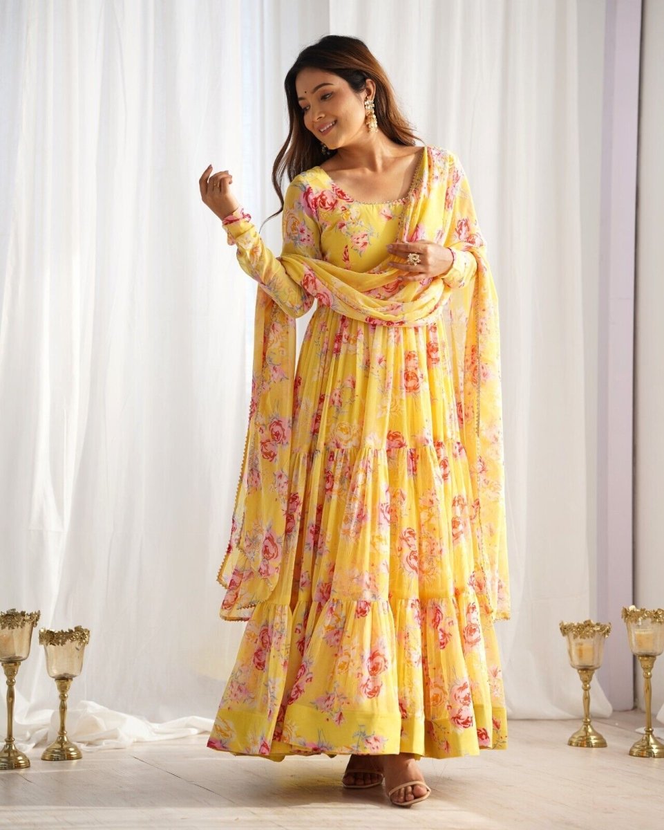 Georgette Full Floral Anarkali Gown Suit – Perfect for Festive Occasions - 001FASHIONFORWARD