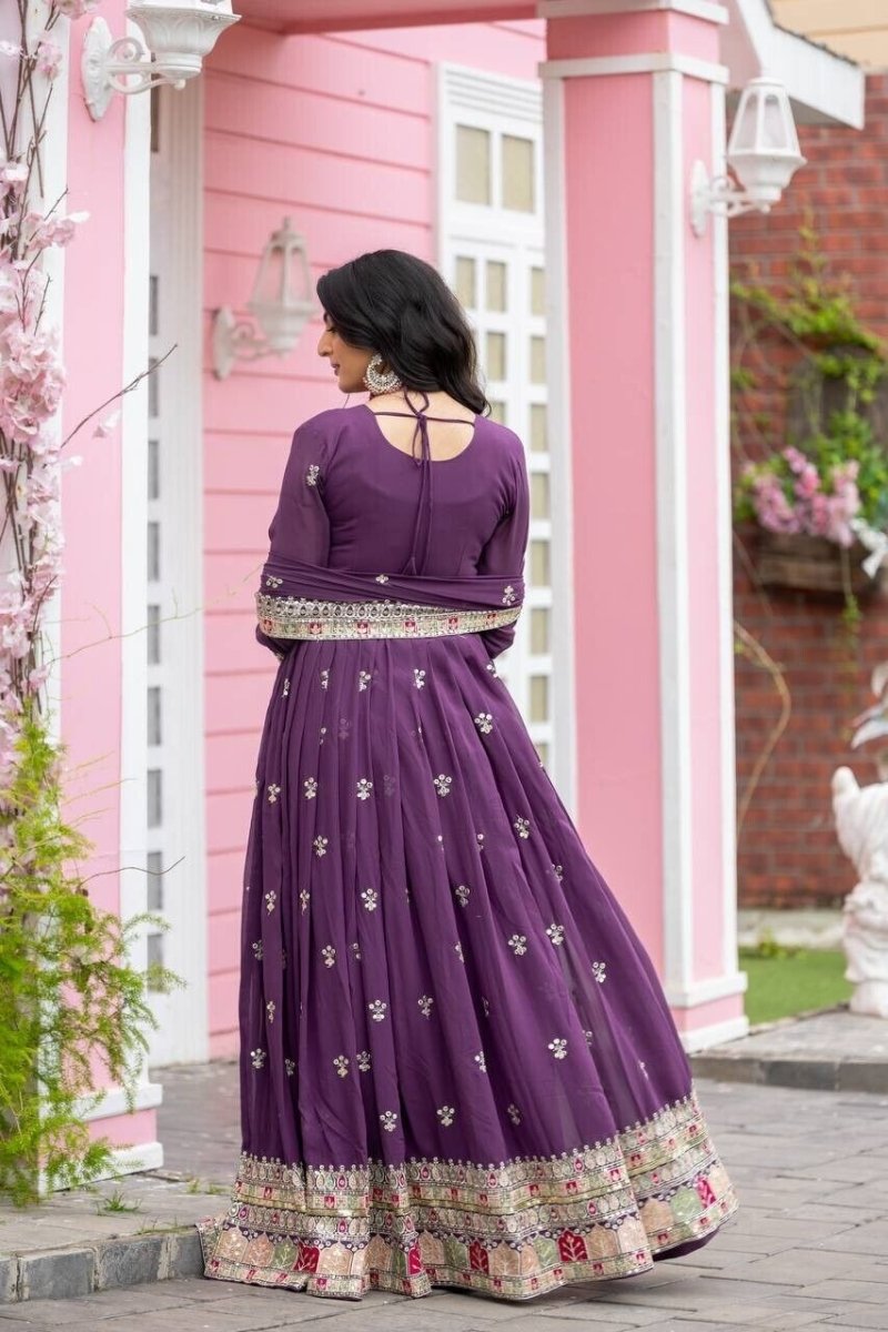 Georgette Pakistani Anarkali Gown Salwar Kameez Set with Embroidered Net - 001FASHIONFORWARD