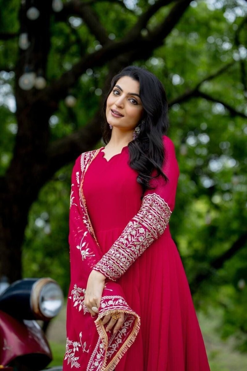 Georgette Pakistani Flared Anarkali full length gown Designer Wedding Party Wear - 001FASHIONFORWARD
