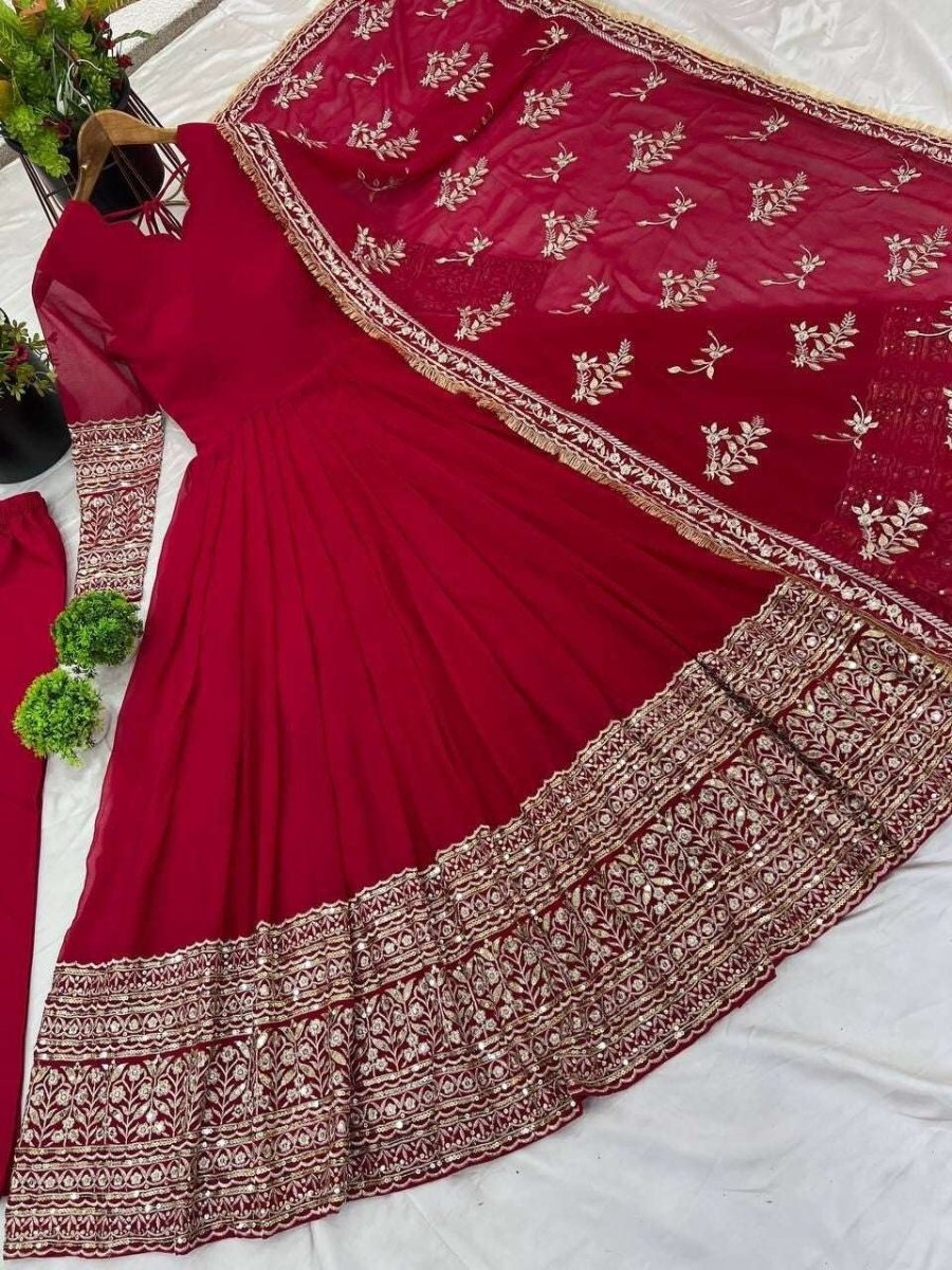 Georgette Pakistani Flared Anarkali full length gown Designer Wedding Party Wear - 001FASHIONFORWARD