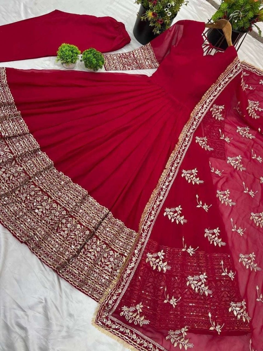 Georgette Pakistani Flared Anarkali full length gown Designer Wedding Party Wear - 001FASHIONFORWARD