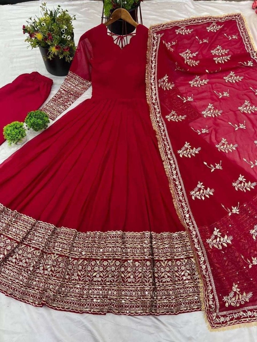 Georgette Pakistani Flared Anarkali full length gown Designer Wedding Party Wear - 001FASHIONFORWARD