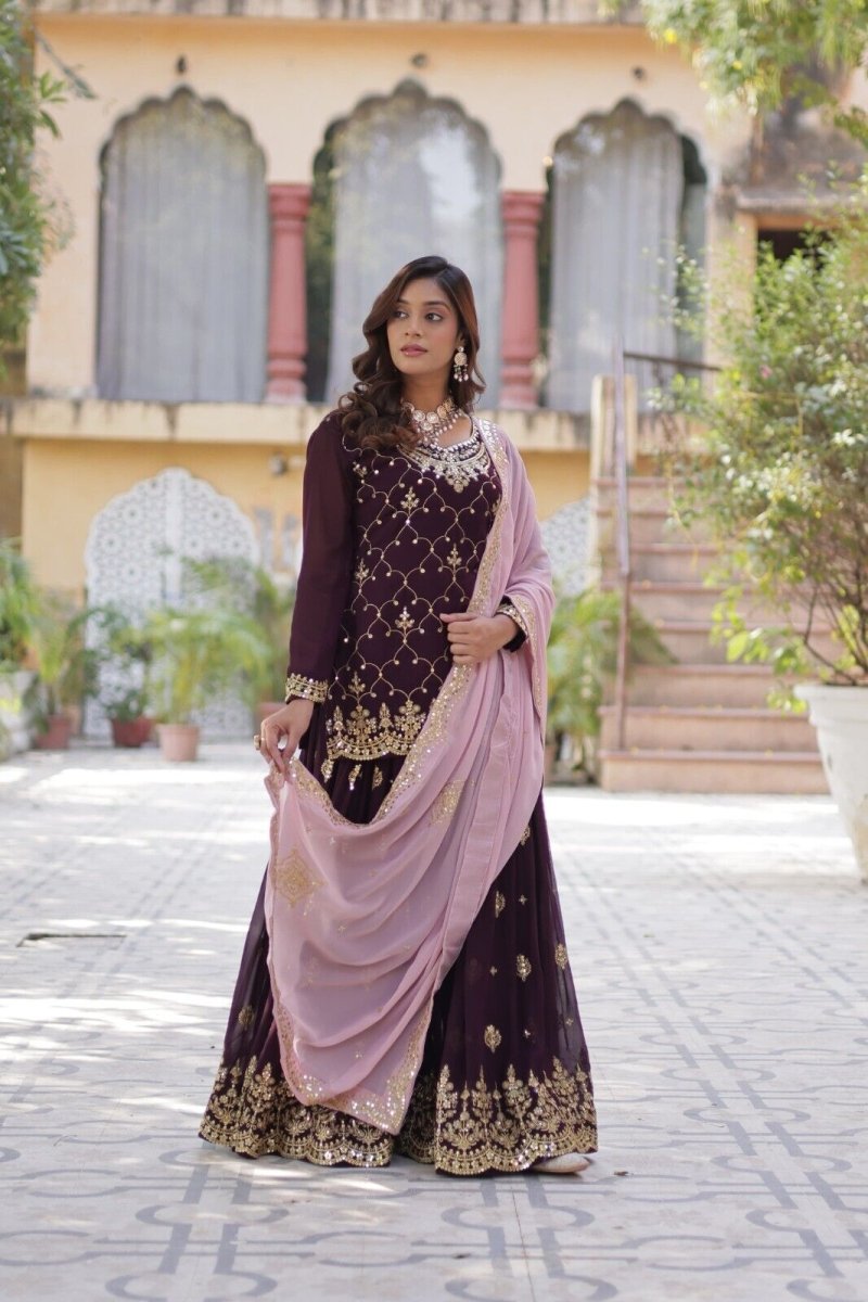 Georgette readymade Indian Pakistani Salwar Kameez Set – Palazzo Kurti Dupatta - 001FASHIONFORWARD