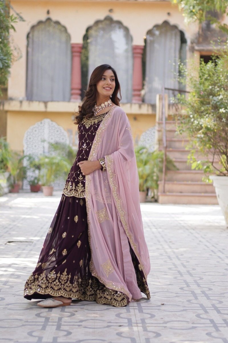 Georgette readymade Indian Pakistani Salwar Kameez Set – Palazzo Kurti Dupatta - 001FASHIONFORWARD