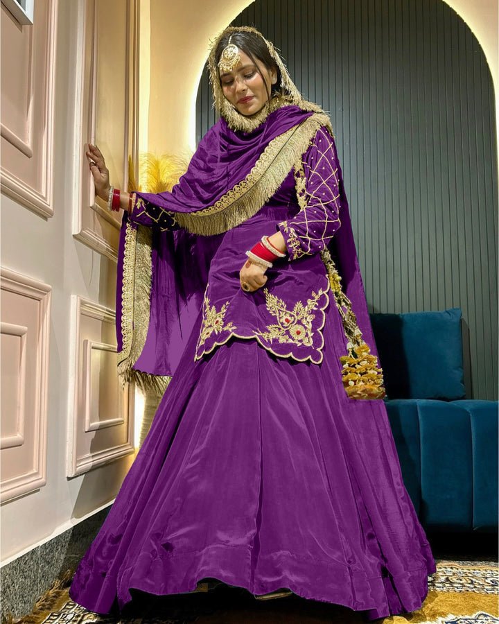 Georgette Sharara suit With Thread Embroidery & Sequin Work - 001FASHIONFORWARD