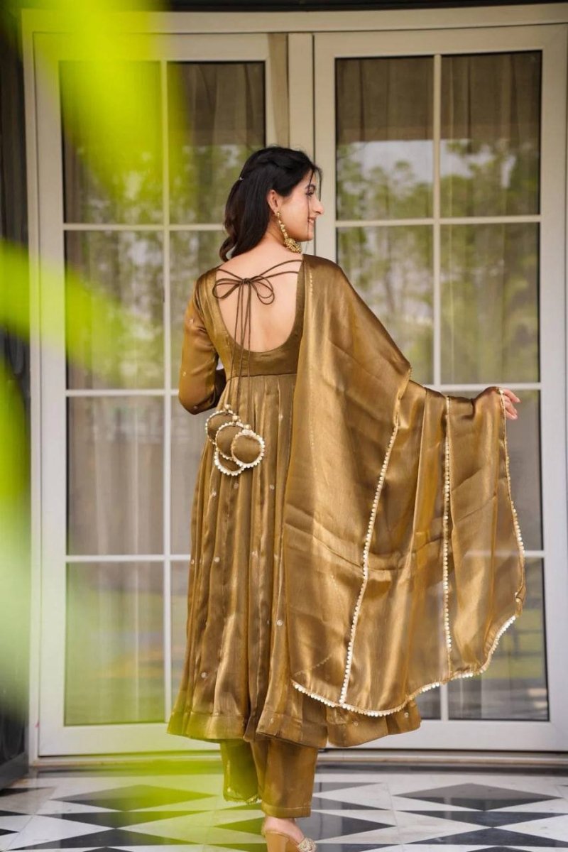 Green Jimmi Choo Anarkali Gown With Thread & Mirror Work - 001FASHIONFORWARD