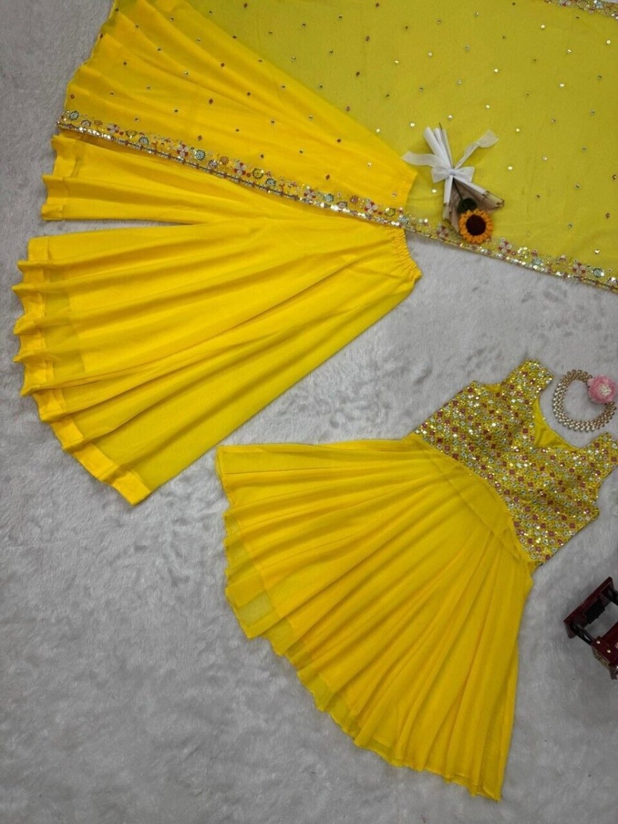 Haldi Outfit for Women - Yellow Plazo Kurti Dupatta Set - 001FASHIONFORWARD