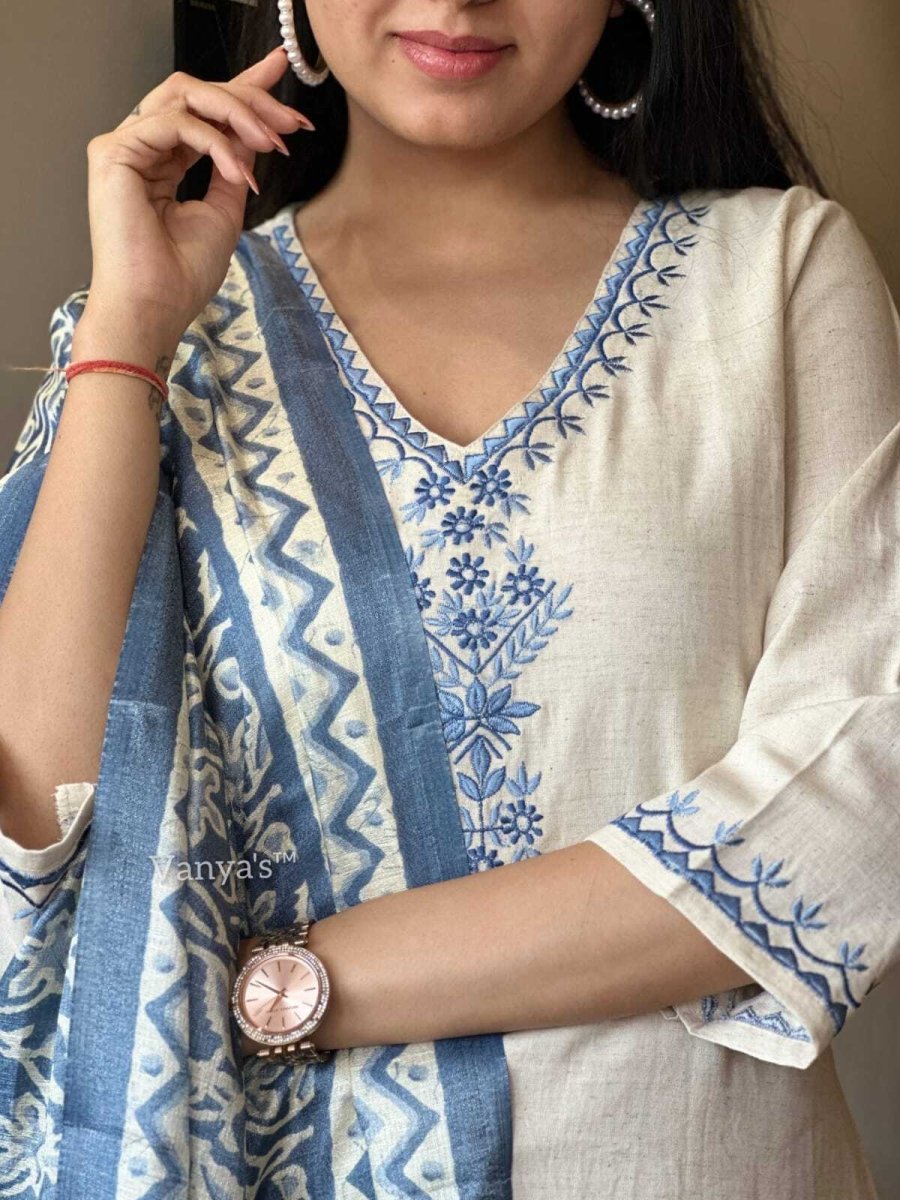 Handloom Cotton Flex Embroidered Kurti Salwar Kameez with Cotton Dupatta - 001FASHIONFORWARD