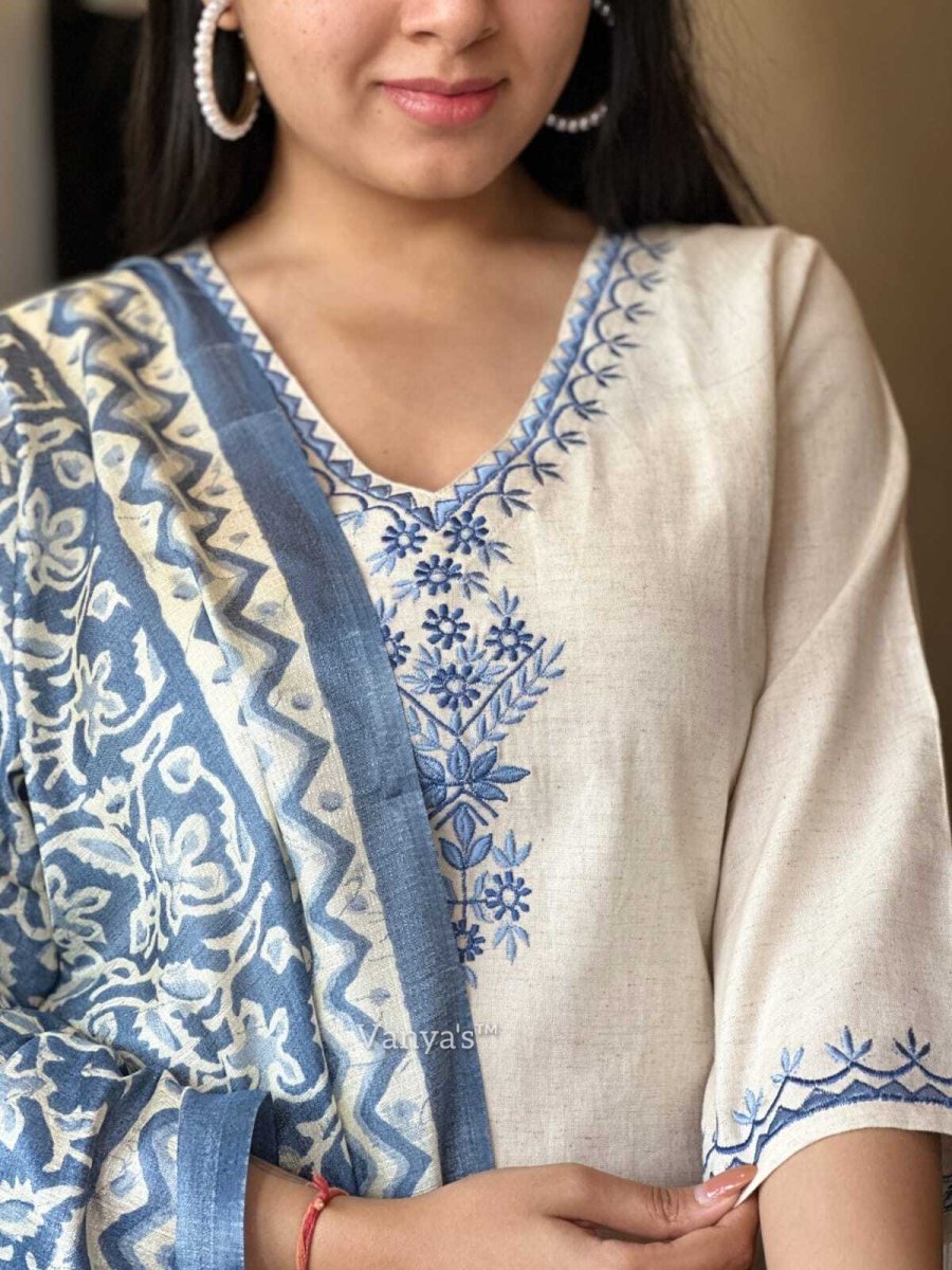 Handloom Cotton Flex Embroidered Kurti Salwar Kameez with Cotton Dupatta - 001FASHIONFORWARD
