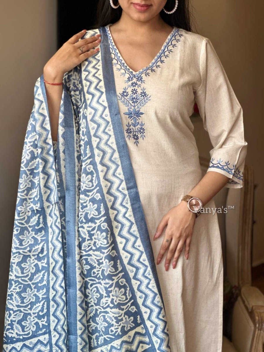 Handloom Cotton Flex Embroidered Kurti Salwar Kameez with Cotton Dupatta - 001FASHIONFORWARD