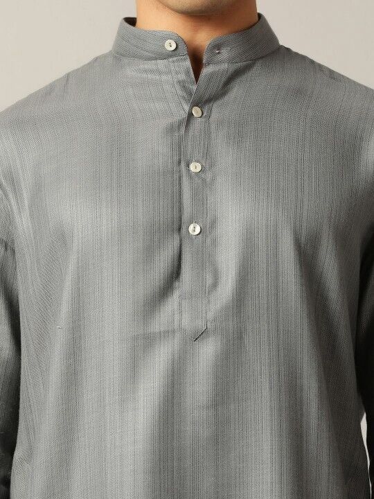 High - Quality Men’s Long kurta Grey Solid traditional Kurta - Party Wear - 001FASHIONFORWARD