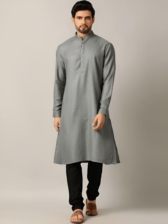 High - Quality Men’s Long kurta Grey Solid traditional Kurta - Party Wear - 001FASHIONFORWARD