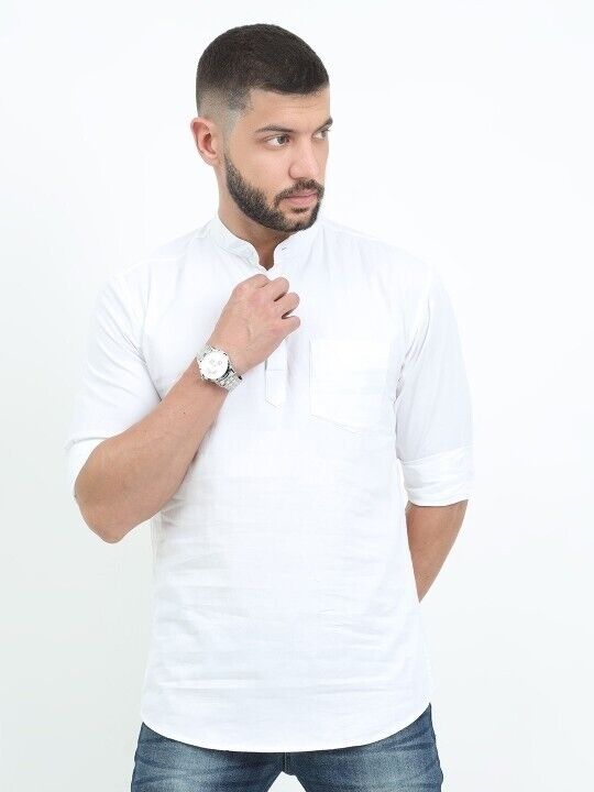 High Quality Men’s Short kurta Shirt Kurta Party Wear Solid White Plus Size - 001FASHIONFORWARD