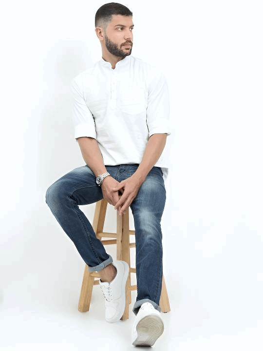 High Quality Men’s Short kurta Shirt Kurta Party Wear Solid White Plus Size - 001FASHIONFORWARD