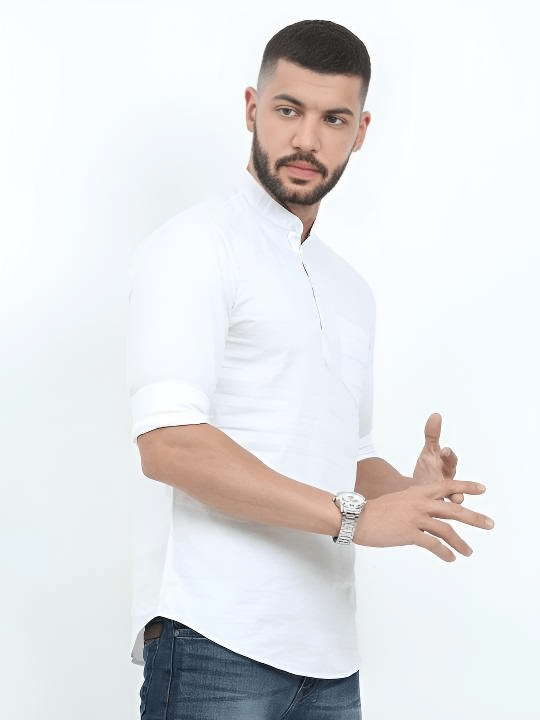 High Quality Men’s Short kurta Shirt Kurta Party Wear Solid White Plus Size - 001FASHIONFORWARD