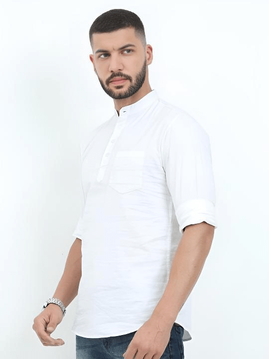 High Quality Men’s Short kurta Shirt Kurta Party Wear Solid White Plus Size - 001FASHIONFORWARD