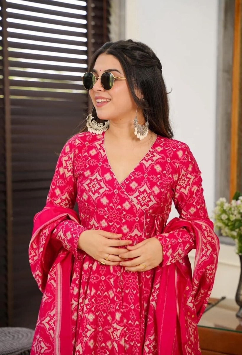 Indian Anarkali Gown Full length Kurta Set – Pure Cotton with Tassel Dori Work - 001FASHIONFORWARD
