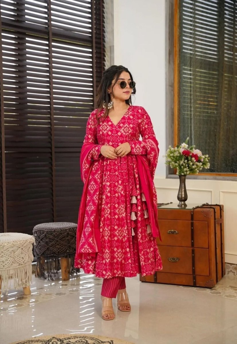 Indian Anarkali Gown Full length Kurta Set – Pure Cotton with Tassel Dori Work - 001FASHIONFORWARD