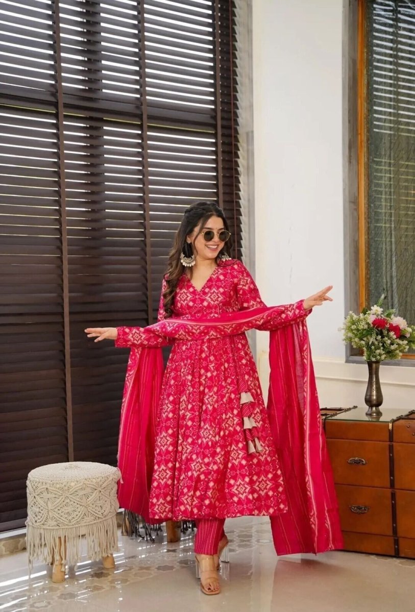 Indian Anarkali Gown Full length Kurta Set – Pure Cotton with Tassel Dori Work - 001FASHIONFORWARD