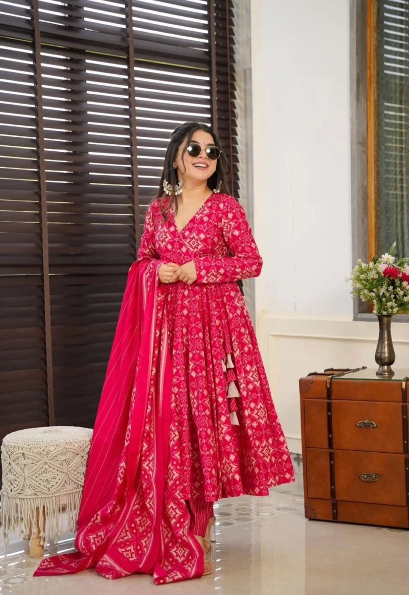 Indian Anarkali Gown Full length Kurta Set – Pure Cotton with Tassel Dori Work - 001FASHIONFORWARD