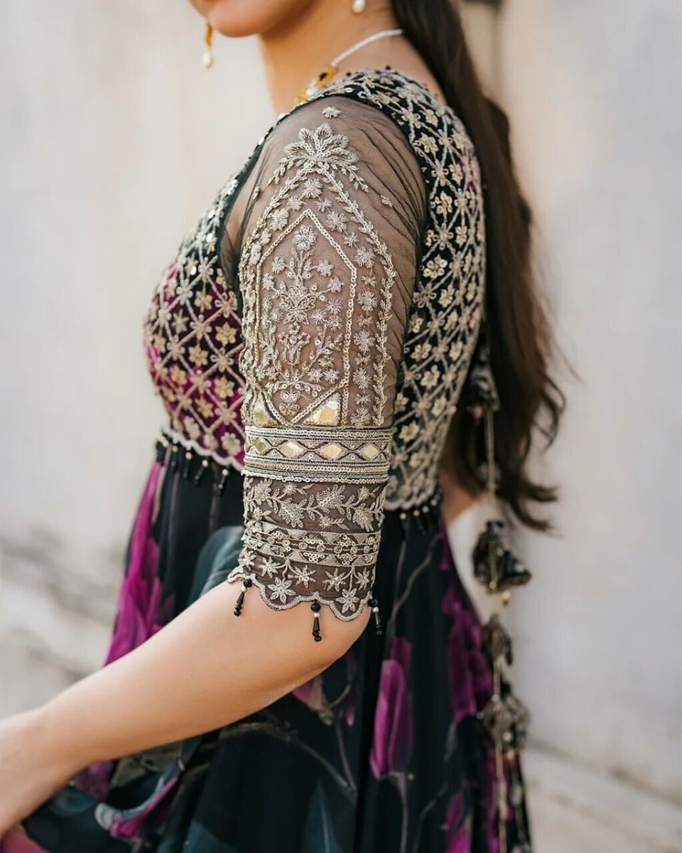 Indian Anarkali Style Georgette Fabric Gown with Dupatta - Party Wear Dress - 001FASHIONFORWARD