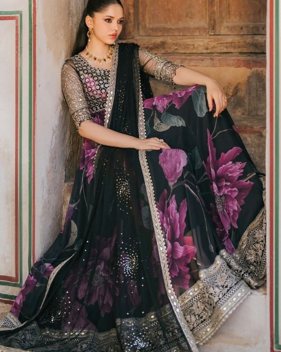 Indian Anarkali Style Georgette Fabric Gown with Dupatta - Party Wear Dress - 001FASHIONFORWARD