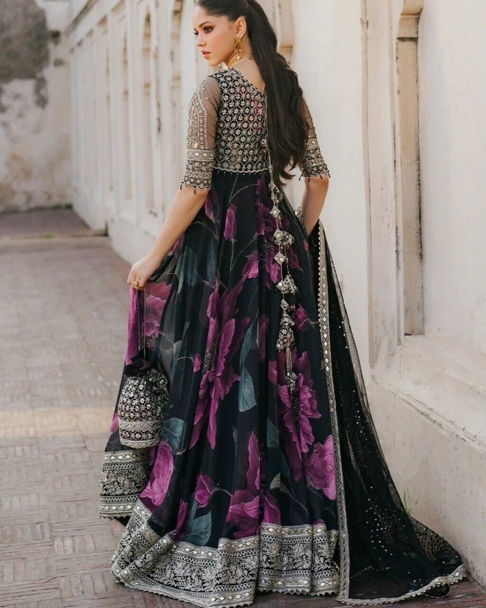 Indian Anarkali Style Georgette Fabric Gown with Dupatta - Party Wear Dress - 001FASHIONFORWARD