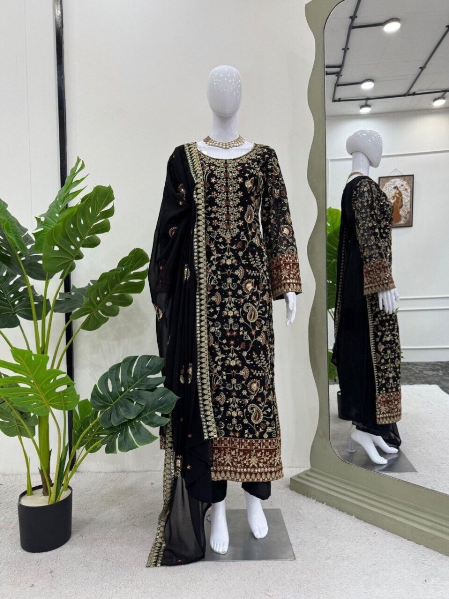 Indian Azrakh Women Kurta Black Designer Dress Ethnic Top Bollywood Gown Dress - 001FASHIONFORWARD