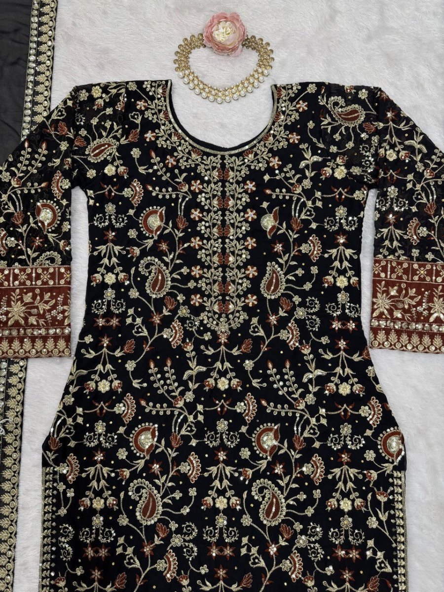 Indian Azrakh Women Kurta Black Designer Dress Ethnic Top Bollywood Gown Dress - 001FASHIONFORWARD