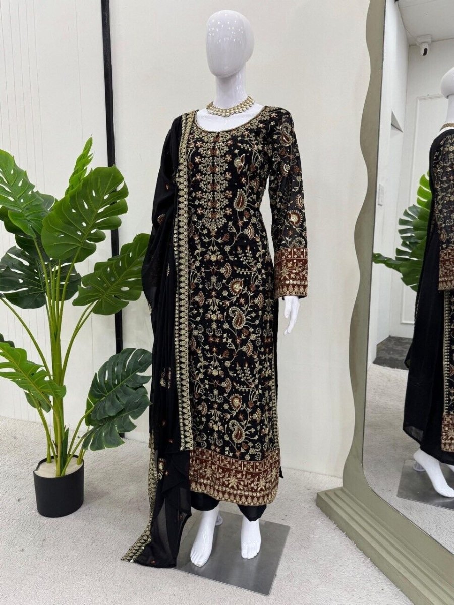 Indian Azrakh Women Kurta Black Designer Dress Ethnic Top Bollywood Gown Dress - 001FASHIONFORWARD