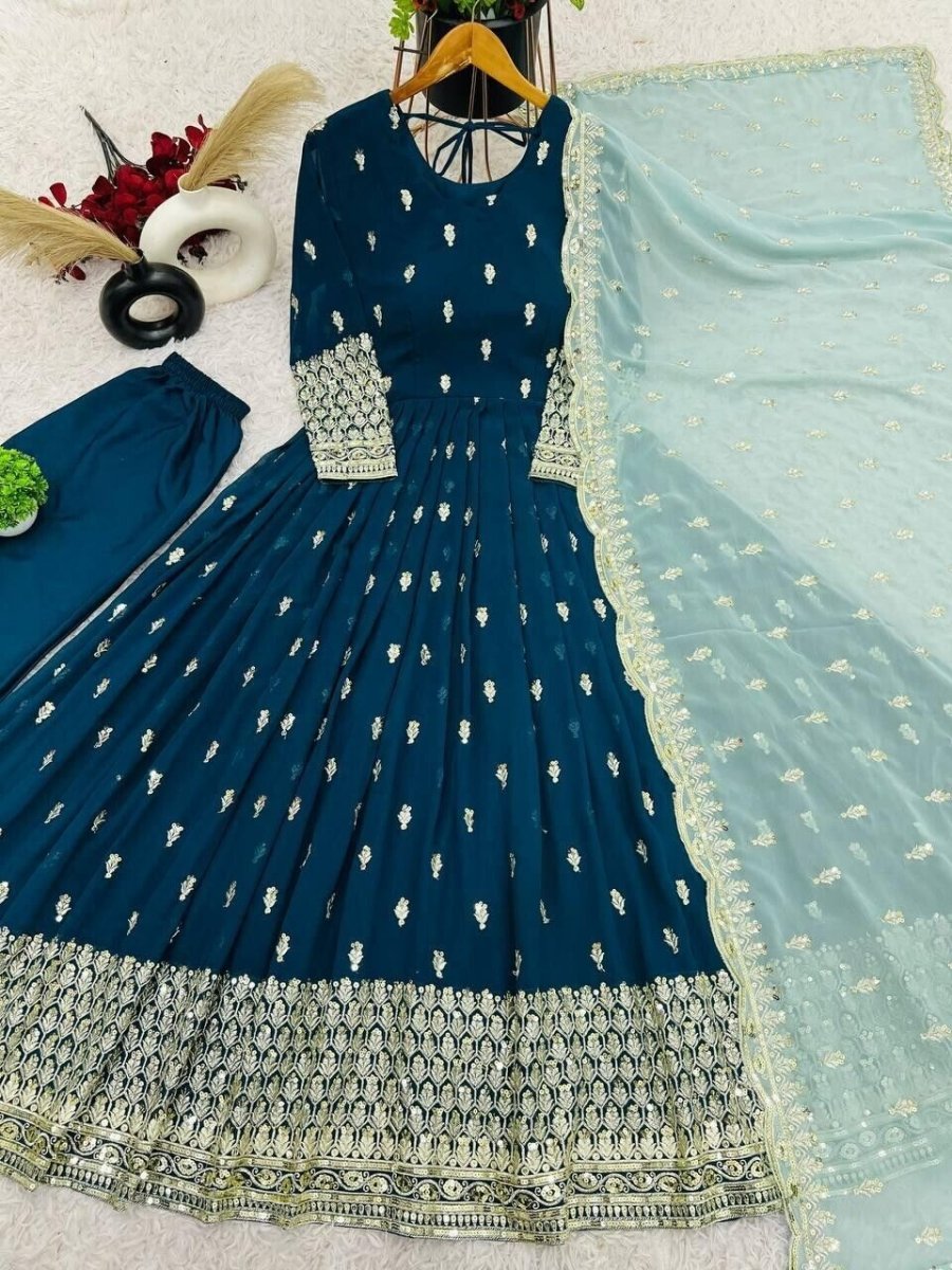 Indian Bollywood Bridal Party Heavy Pakistani Flared Anarkali Wedding Gown - 001FASHIONFORWARD