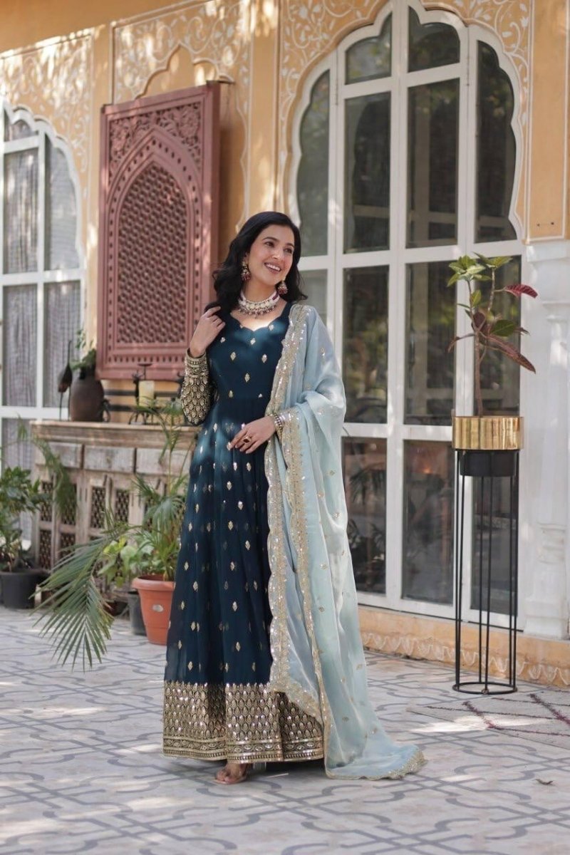 Indian Bollywood Bridal Party Heavy Pakistani Flared Anarkali Wedding Gown - 001FASHIONFORWARD
