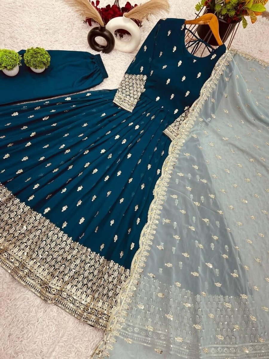 Indian Bollywood Bridal Party Heavy Pakistani Flared Anarkali Wedding Gown - 001FASHIONFORWARD