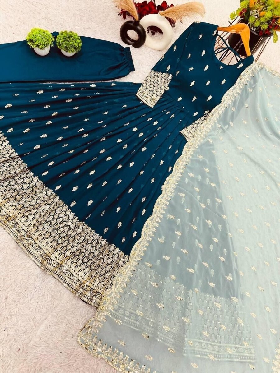 Indian Bollywood Bridal Party Heavy Pakistani Flared Anarkali Wedding Gown - 001FASHIONFORWARD