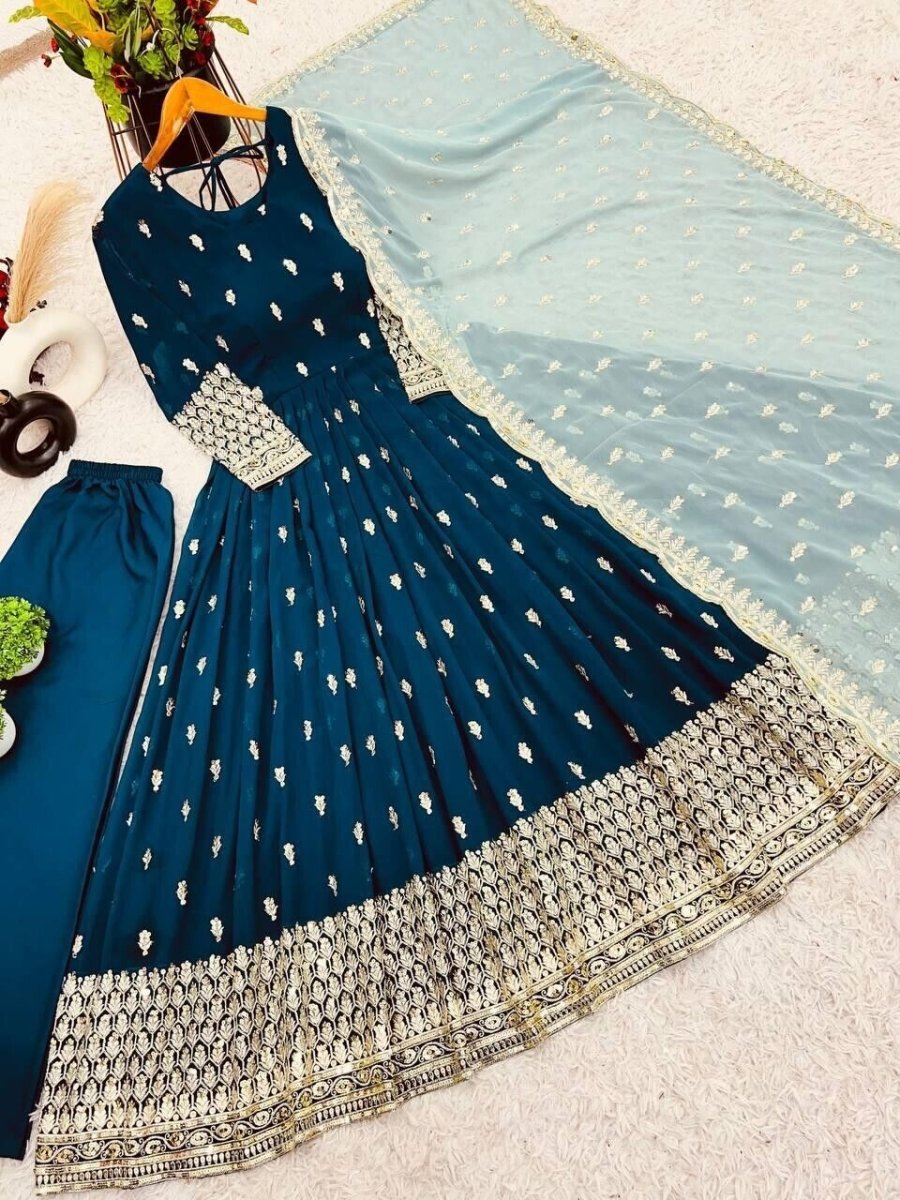 Indian Bollywood Bridal Party Heavy Pakistani Flared Anarkali Wedding Gown - 001FASHIONFORWARD