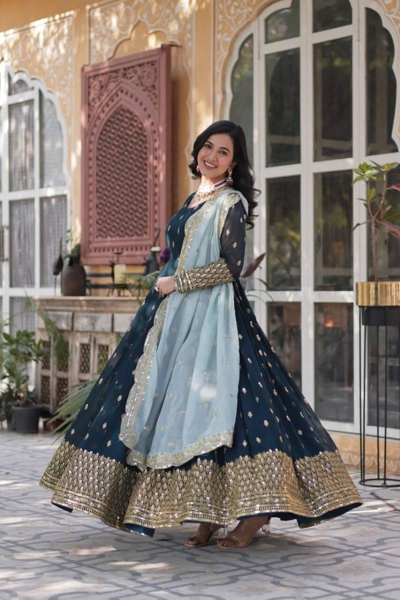 Indian Bollywood Bridal Party Heavy Pakistani Flared Anarkali Wedding Gown - 001FASHIONFORWARD