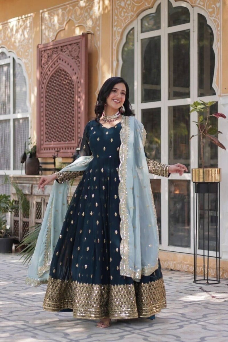 Indian Bollywood Bridal Party Heavy Pakistani Flared Anarkali Wedding Gown - 001FASHIONFORWARD