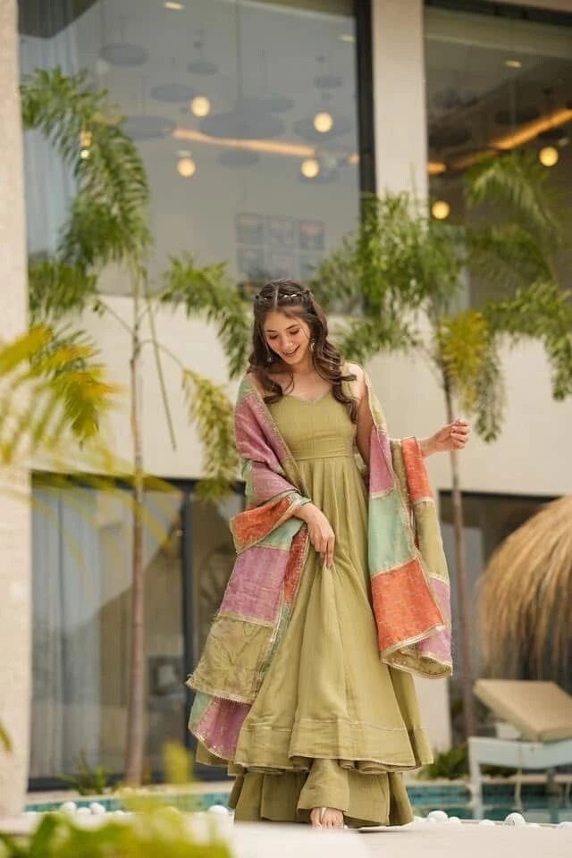 Indian Bollywood Tunic Kurti Designer Party Wear Kurta Flared Anarkali Suit Set - 001FASHIONFORWARD