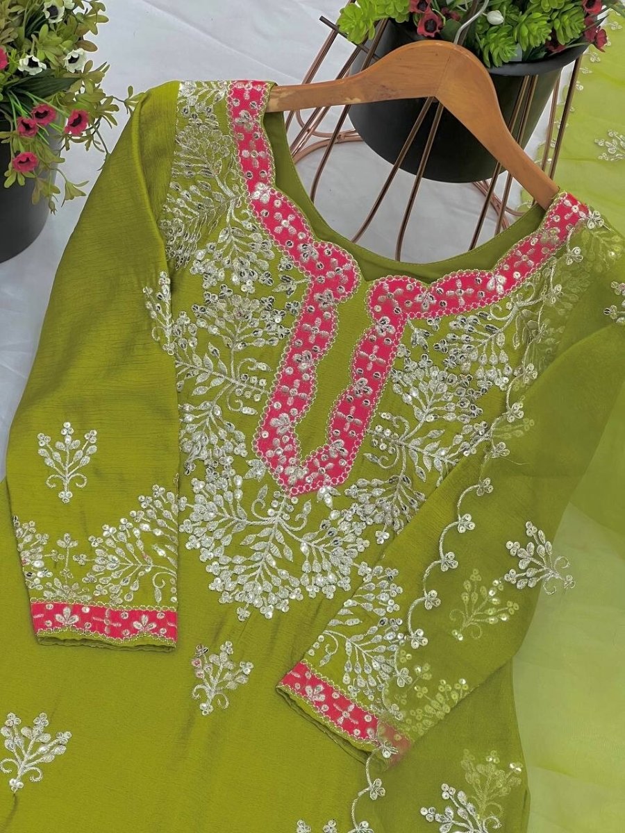Indian Bollywood Wedding Designer Green Sharara Suit with Heavy Embroidery - 001FASHIONFORWARD