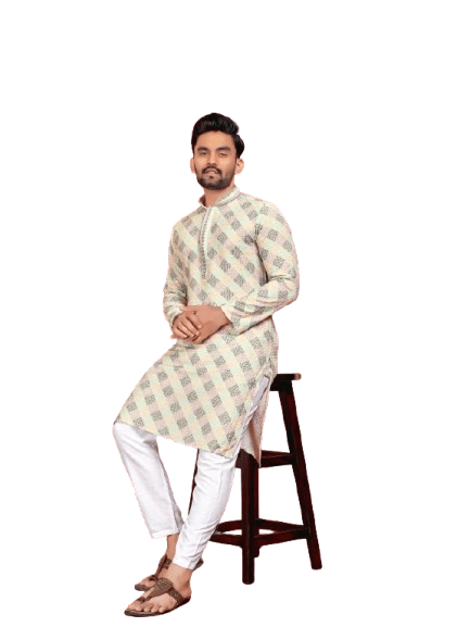 Indian Pakistani Cotton Men Long Kurta Pajama – Lucknowi Work (2PC Set) - 001FASHIONFORWARD