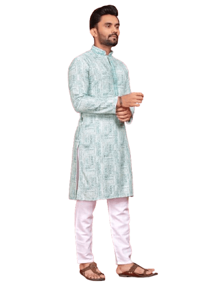 Indian Pakistani Cotton Men Long Kurta Pajama – Lucknowi Work (2PC Set) - 001FASHIONFORWARD