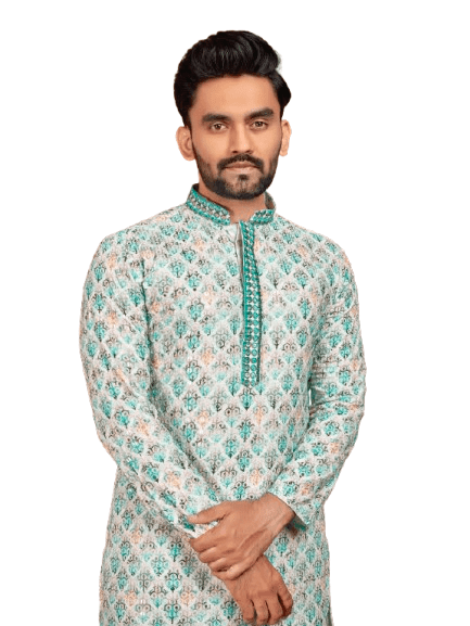 Indian Pakistani Cotton Men Long Kurta Pajama – Lucknowi Work (2PC Set) - 001FASHIONFORWARD