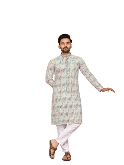Indian Pakistani Cotton Men Long Kurta Pajama – Lucknowi Work (2PC Set) - 001FASHIONFORWARD