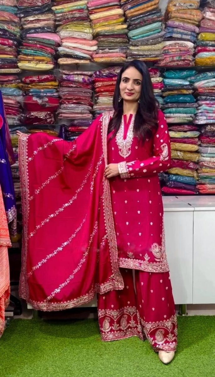 Indian Pakistani Designer Sharara Plazzo Salwar Kameez Suit – Embroidered Party - 001FASHIONFORWARD