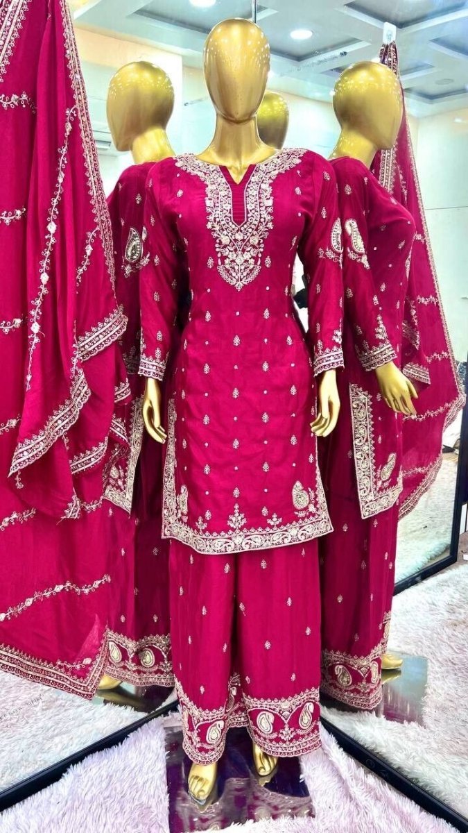 Indian Pakistani Designer Sharara Plazzo Salwar Kameez Suit – Embroidered Party - 001FASHIONFORWARD