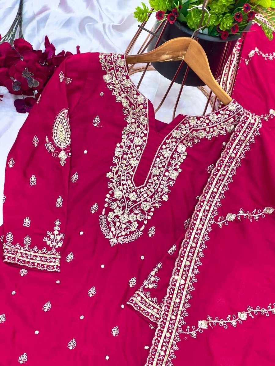 Indian Pakistani Designer Sharara Plazzo Salwar Kameez Suit – Embroidered Party - 001FASHIONFORWARD