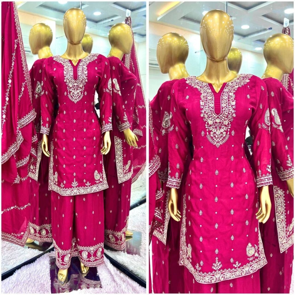 Indian Pakistani Designer Sharara Plazzo Salwar Kameez Suit – Embroidered Party - 001FASHIONFORWARD