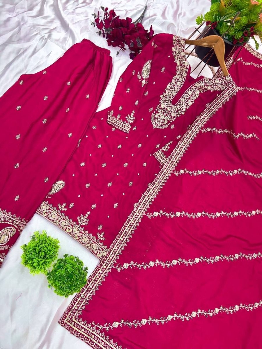Indian Pakistani Designer Sharara Plazzo Salwar Kameez Suit – Embroidered Party - 001FASHIONFORWARD