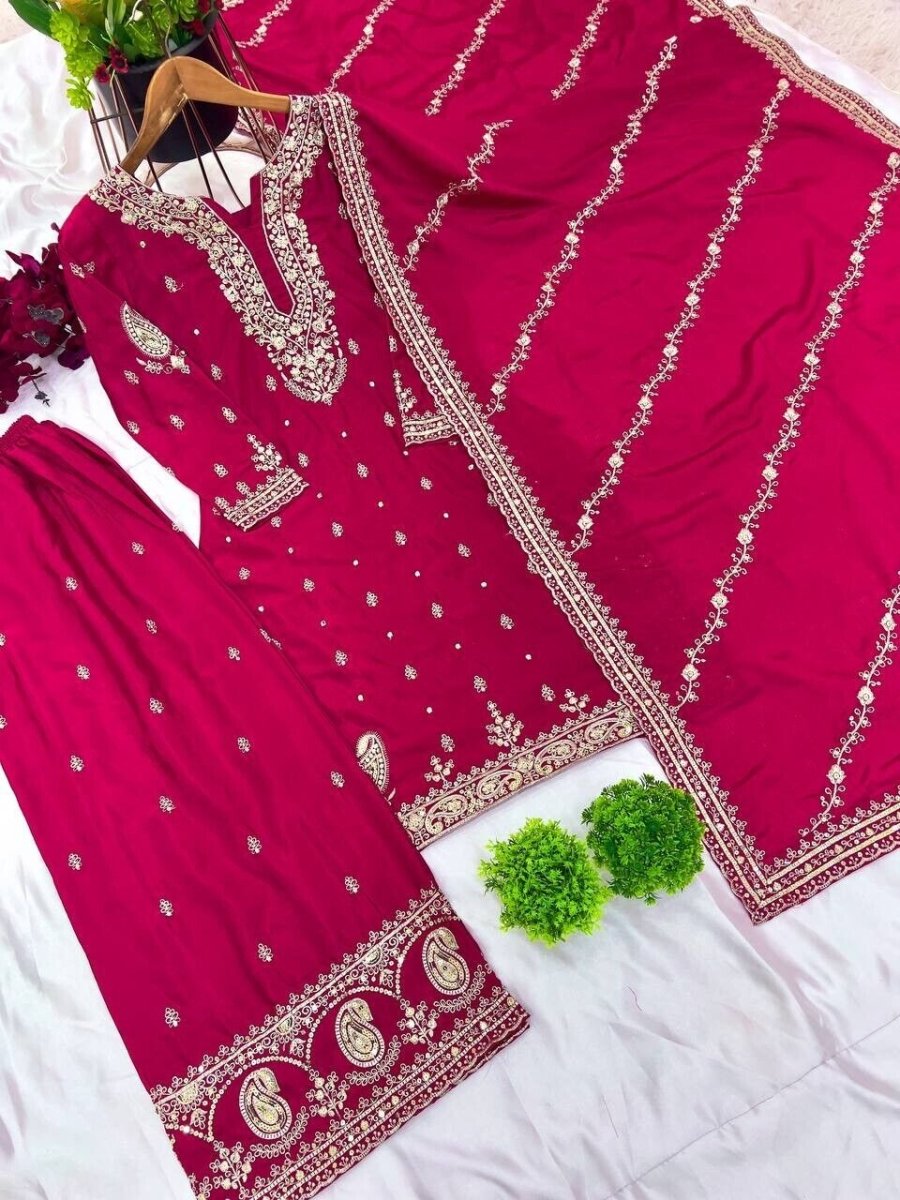 Indian Pakistani Designer Sharara Plazzo Salwar Kameez Suit – Embroidered Party - 001FASHIONFORWARD