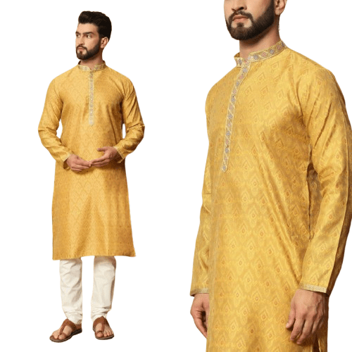 Indian Pakistani Silk Men Kurta Pajama Wedding Wear Partywear Long Kurta 2PC - 001FASHIONFORWARD